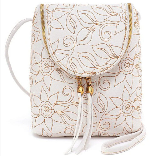 Fern Embroidered Crossbody- White