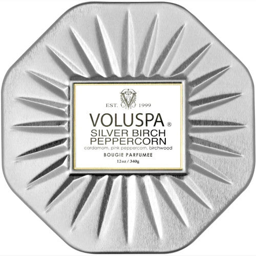 Silver Birch Peppercorn 3 Wick Octagon Tin Candle 12 oz