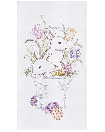 Bunnies in a Basket Easter Kitchen Towel