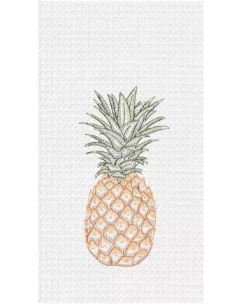 Tropical Pineapple Embroidered Cotton Waffle Weave Kitchen Towel