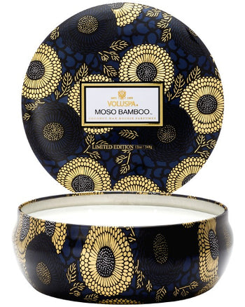 Moso Bamboo 3 Wick Candle in Decorative Tin 12 oz