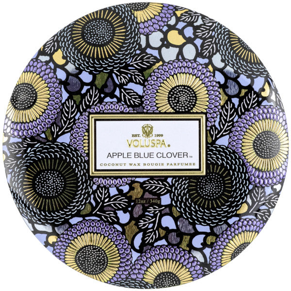 APPLE BLUE CLOVER 3 WICK TIN CANDLE