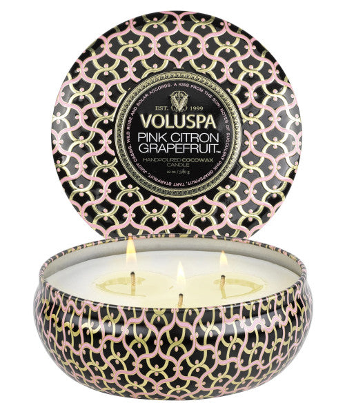 Pink Citron Grapefruit 3 Wick Tin Candle 12 oz