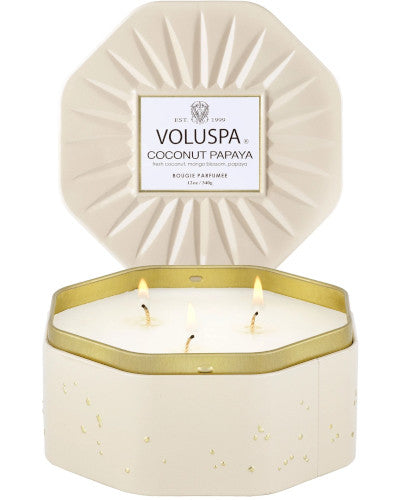 Coconut Papaya 3 Wick Octagon Tin Candle 12 oz