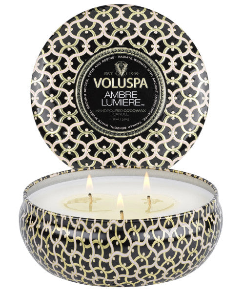 Ambre Lumiere 3 Wick TIn Candle 12 oz