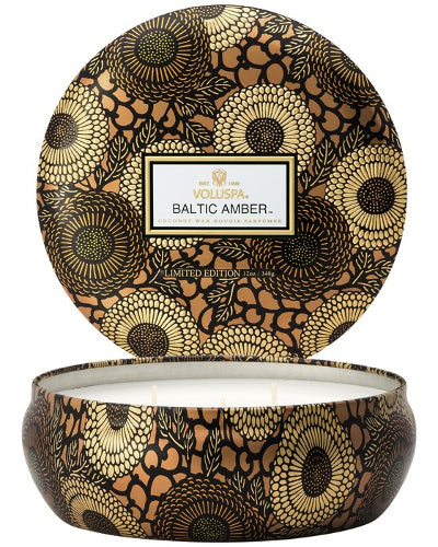 Baltic Amber 3 Wick Candle in Decorative Tin 12 oz